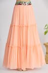 Samyukta Singhania_Peach Art Silk Tiered Ruffle Lehenga Set _at_Aza_Fashions