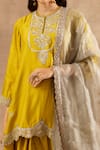 JAYANTI REDDY_Yellow Silk Embroidered Zardozi Round Floral Tunic Dhoti Pant Set  _Online_at_Aza_Fashions