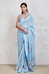 Buy_Sue Mue_Blue Georgette Embroidery Resham V Neck Saree With Blouse _at_Aza_Fashions