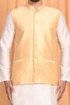 Buy_Aryavir Malhotra_Gold Dupion Silk Plain Bundi And Full Sleeve Kurta Set_Online_at_Aza_Fashions