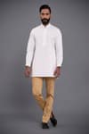 Buy_Raghavendra Rathore Jodhpur_White Cotton Embroidery Thread Short Kurta _at_Aza_Fashions