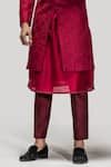 Buy_Asuka_Red Chanderi Silk Embroidery French Knot Sherwani Set _Online_at_Aza_Fashions