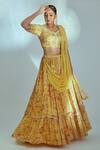 Suruchi Parakh_Yellow Georgette Woven Floral Print V Neck Tiered Draped Lehenga And Bouse Set _Online_at_Aza_Fashions