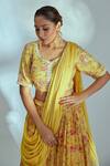 Buy_Suruchi Parakh_Yellow Georgette Woven Floral Print V Neck Tiered Draped Lehenga And Bouse Set _Online_at_Aza_Fashions