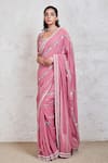 Sue Mue_Pink Georgette Embroidery Resham Square Neck Saree With Blouse _Online_at_Aza_Fashions