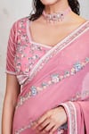 Shop_Sue Mue_Pink Georgette Embroidery Resham Square Neck Saree With Blouse _Online_at_Aza_Fashions