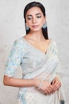 Sue Mue_White Organza Embroidery Resham And Sequin V Neck Saree With Blouse _Online_at_Aza_Fashions