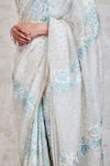 Sue Mue_White Organza Embroidery Resham And Sequin V Neck Saree With Blouse _at_Aza_Fashions