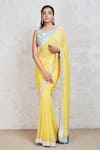 Buy_Sue Mue_Yellow Georgette Embroidery Resham And Mirror Boat Saree With Blouse _at_Aza_Fashions