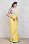 Sue Mue_Yellow Georgette Embroidery Resham And Mirror Boat Saree With Blouse _Online_at_Aza_Fashions