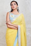 Buy_Sue Mue_Yellow Georgette Embroidery Resham And Mirror Boat Saree With Blouse _Online_at_Aza_Fashions