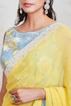 Sue Mue_Yellow Georgette Embroidery Resham And Mirror Boat Saree With Blouse _at_Aza_Fashions