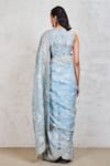 Shop_Sue Mue_Blue Organza Embroidery Resham And Sequin V Neck Saree With Blouse _at_Aza_Fashions