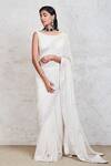 Buy_Sue Mue_White Georgette Embroidery Swarovski And Resham Boat Saree With Blouse _at_Aza_Fashions