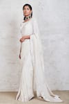 Sue Mue_White Georgette Embroidery Swarovski And Resham Boat Saree With Blouse _Online_at_Aza_Fashions