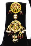 Shop_Devanshi Renu Jewels_Gold Plated Stone Geometric Shaped Layered Necklace Set_Online_at_Aza_Fashions