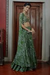 Arpita Mehta_Green Georgette Print Floral V Neck Mirror Embroidered Blouse And Gharara Set  _at_Aza_Fashions