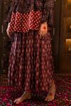 Vana Ethnics_Wine Satin Printed Ajrakh Round Top And Skirt Set _Online_at_Aza_Fashions