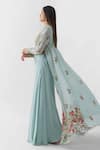Buy_suruchi parakh_Blue Georgette Printed Floral Motif Top V-neck Embroidered Pant Set And Jacket_Online_at_Aza_Fashions