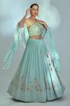 Buy_Suruchi Parakh_Blue Woven Floral Print One Shoulder Sequin Embroidered Flared Lehenga Set _Online_at_Aza_Fashions