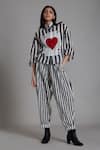 Buy_Mati_Black Pure Linen And 100% Cotton Stripes Shirt Collar Heart Applique & Pant Set _at_Aza_Fashions