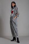 Buy_Mati_Black Pure Linen And 100% Cotton Stripes Shirt Collar Heart Applique & Pant Set _Online_at_Aza_Fashions