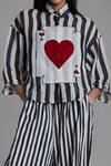 Shop_Mati_Black Pure Linen And 100% Cotton Stripes Shirt Collar Heart Applique & Pant Set _Online_at_Aza_Fashions