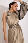 Studio Surbhi_Grey Pre-stitched Abstract Pattern Saree With Cutdana Embellished Blouse_at_Aza_Fashions