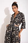 Shop Studio Surbhi Black Cotton, Silk Split V-neck Digital Print Shirt And Pleated Pant Set Online at Aza Fashions Shop_Studio Surbhi_Black Cotton, Silk Split V-neck Digital Print Shirt And Pleated Pant Set _Online_at_Aza_Fashions