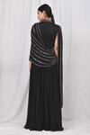 Shop_Khwaab By Sanjana Lakhani_Black Chinon Cutdana And Mirror Work Draped Gown_at_Aza_Fashions
