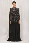 Buy_Khwaab By Sanjana Lakhani_Black Chinon Cutdana And Mirror Work Draped Gown_Online_at_Aza_Fashions