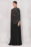 Shop_Khwaab By Sanjana Lakhani_Black Chinon Cutdana And Mirror Work Draped Gown_Online_at_Aza_Fashions