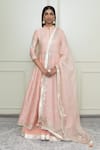 Buy_Sheetal Batra_Pink Organza, Crushed Cotton, Chanderi Mandarin Collar Anarkali Set _at_Aza_Fashions