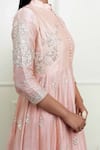 Buy_Sheetal Batra_Pink Organza, Crushed Cotton, Chanderi Mandarin Collar Anarkali Set _Online_at_Aza_Fashions