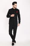 Buy_Manish Nagdeo_Black Viscose Stretch Textured Bandhgala Set _at_Aza_Fashions