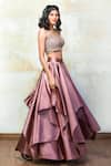Buy_Izzumi Mehta_Pink Lehenga Bridal Satin Blouse Cutwork Net Round Embroidered Set_at_Aza_Fashions