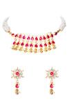 Shop_Namasya_Gold Plated Pearls, Beads, Diamonds Kundan Pendant Necklace Set _at_Aza_Fashions
