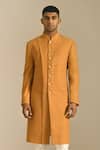 Shop Dhruv Vaish Yellow Silk Sherwani Set Online at Aza Fashions Shop_Dhruv Vaish_Yellow Silk Sherwani Set _Online_at_Aza_Fashions