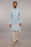 Buy_Vanshik_Blue Cotton Silk Embroidered Bundi And Kurta Set _at_Aza_Fashions