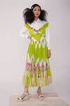 Surendri_Green Viscose Tie-dyed Frill Dress_Online_at_Aza_Fashions