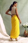 Shop Priyanka Jain Yellow Cape Organza, Skirt Crepe Chanderi V Neck And Draped Set at Aza Fashions Shop_Priyanka Jain_Yellow Cape Organza, Skirt Crepe Chanderi V Neck And Draped Set _at_Aza_Fashions