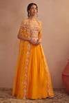 Buy_Aneesh Agarwaal_Yellow Organza Embroidery Thread Round Cape Lehenga Set _at_Aza_Fashions