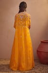 Shop_Aneesh Agarwaal_Yellow Organza Embroidery Thread Round Cape Lehenga Set _at_Aza_Fashions