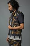 Shop_House Of Three_Black Cotton Linen Jewel Dravida Print Shirt _Online_at_Aza_Fashions