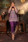 Buy_Laxmishriali_Purple Kurta And Pant - Organza, Stole - Net Digital Print, Gold Embroidery, Set _at_Aza_Fashions