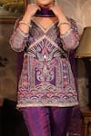 Laxmishriali_Purple Kurta And Pant - Organza, Stole - Net Digital Print, Gold Embroidery, Set _Online_at_Aza_Fashions