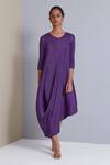 Buy_Scarlet Sage_Purple Polyester Laila Cowl Draped Dress_at_Aza_Fashions