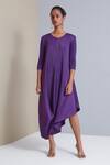 Shop_Scarlet Sage_Purple Polyester Laila Cowl Draped Dress_at_Aza_Fashions