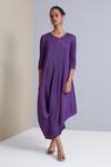 Shop_Scarlet Sage_Purple Polyester Laila Cowl Draped Dress_Online_at_Aza_Fashions