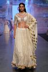 Buy_Soniya G_Ivory Pure Silk Blend And Embroidery Foil V Neck Lehenga Set _Online_at_Aza_Fashions